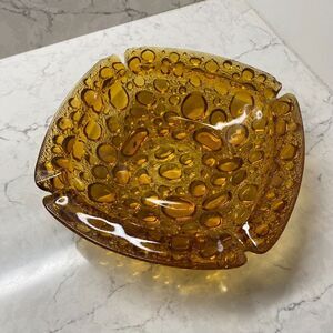 Vintage Libbey Pebble Square Shaped Decorative Amber Glass 4 Slot Ashtray - 8.5"
